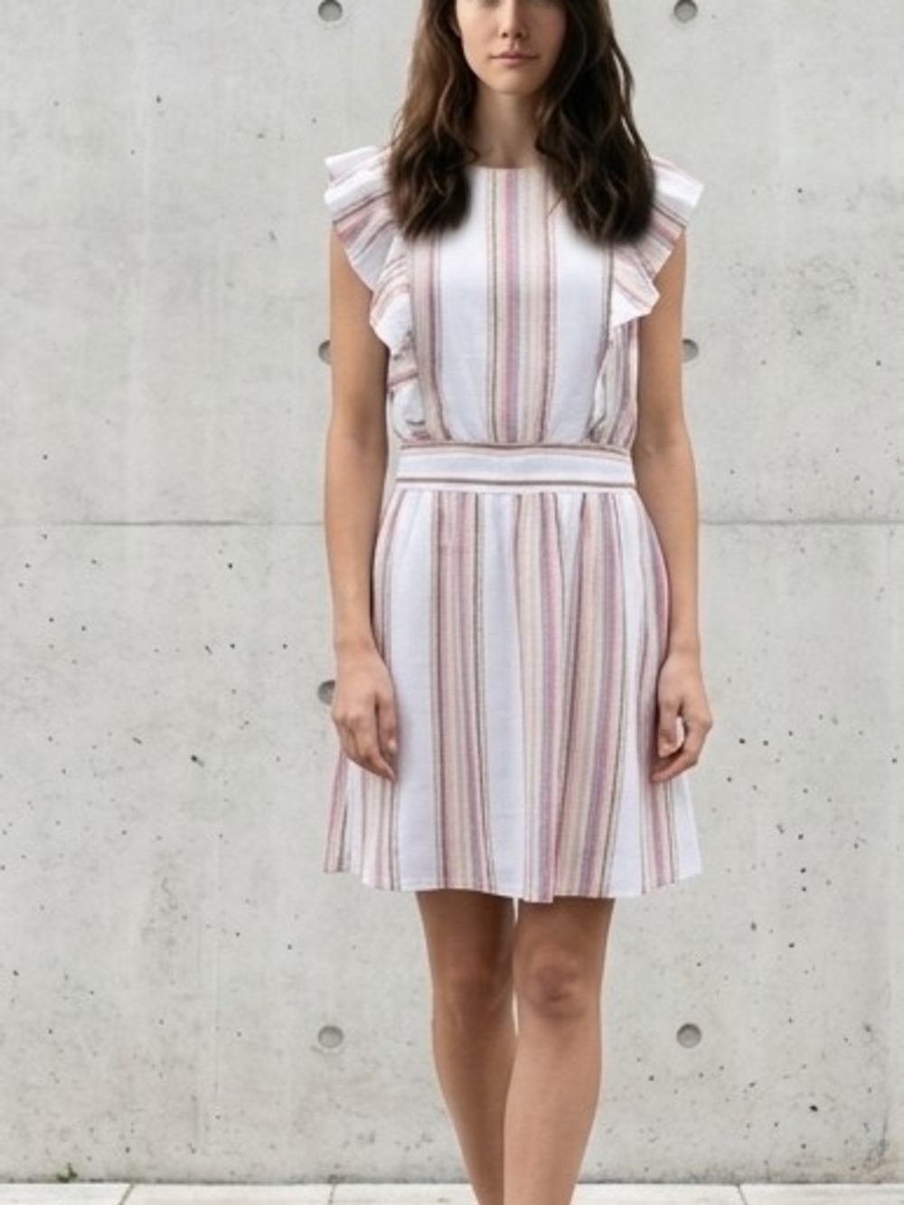 Chelsea & Violet Pink & White Striped Ruffle Mini Dress